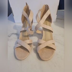 Allegra K Women's Crisscross Strappy Open Toe Heeled Sandals (Size US 9) Beige